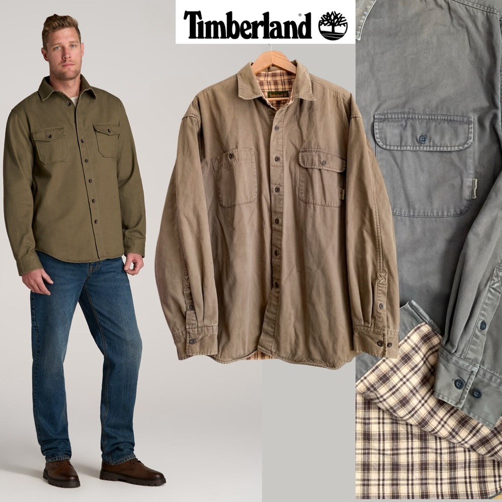 Timberland Men's Olive Shirt Jacket Shacket Overshirt Plaid Workwear Western XL